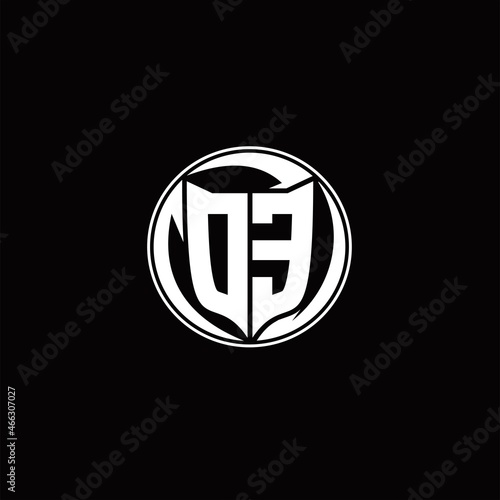 DE Logo monogram shield shape with three point sharp rounded design template