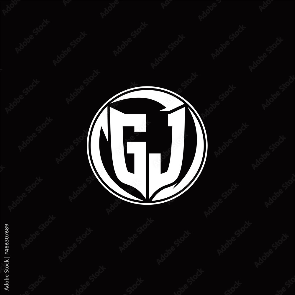 GJ Logo monogram shield shape with three point sharp rounded design template GJ Logo monogram shield shape with three point sharp rounded design template