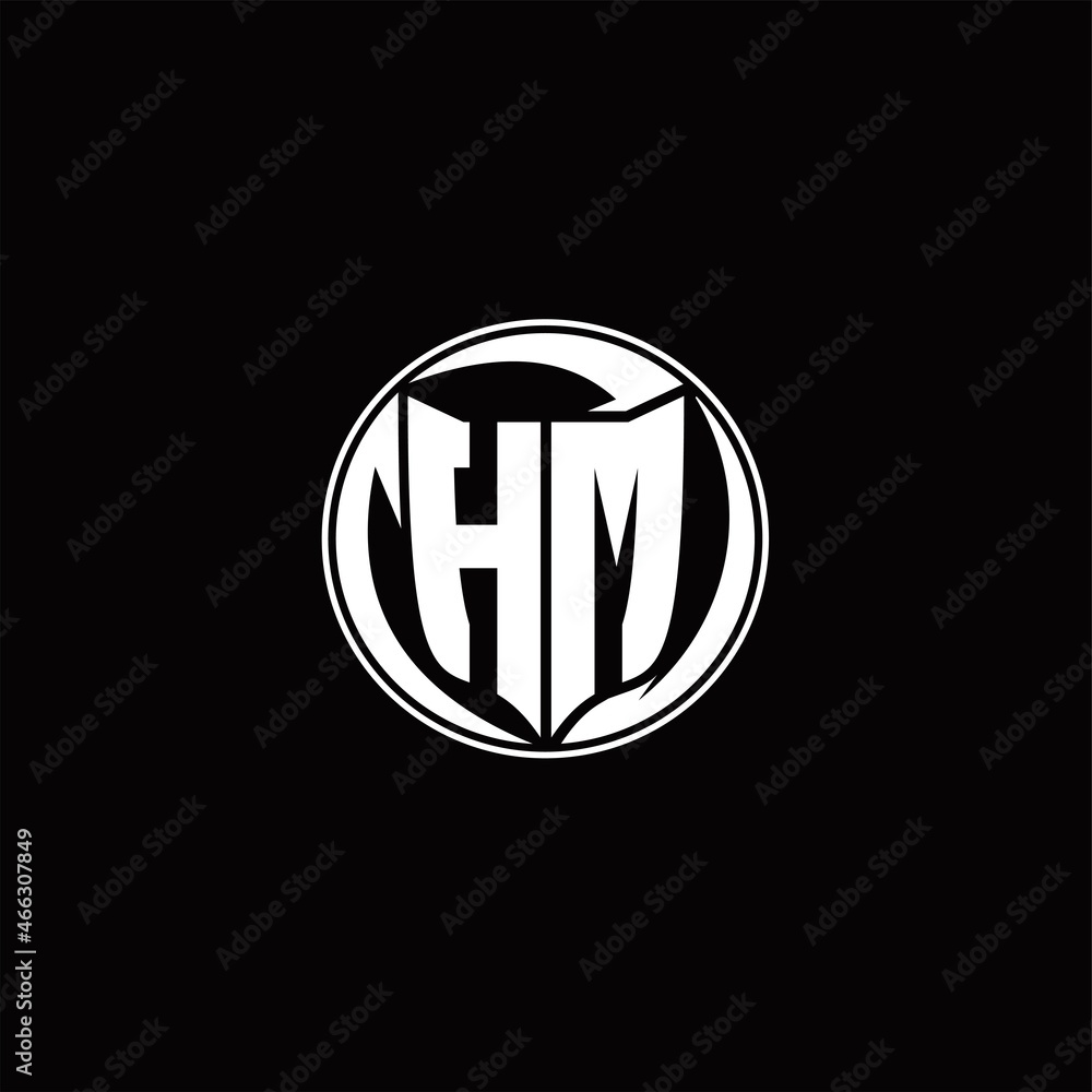 HM Logo monogram shield shape with three point sharp rounded design template