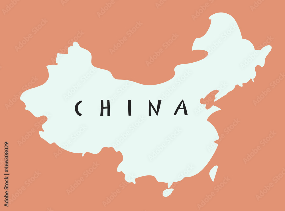 Vector hand drawn stylized map of China. Travel illustration. Geography illustration. Asia map element. People's Republic of China Vector hand drawn stylized map of China. Travel illustration. Geography illustration. Asia map element. People's Republic of China