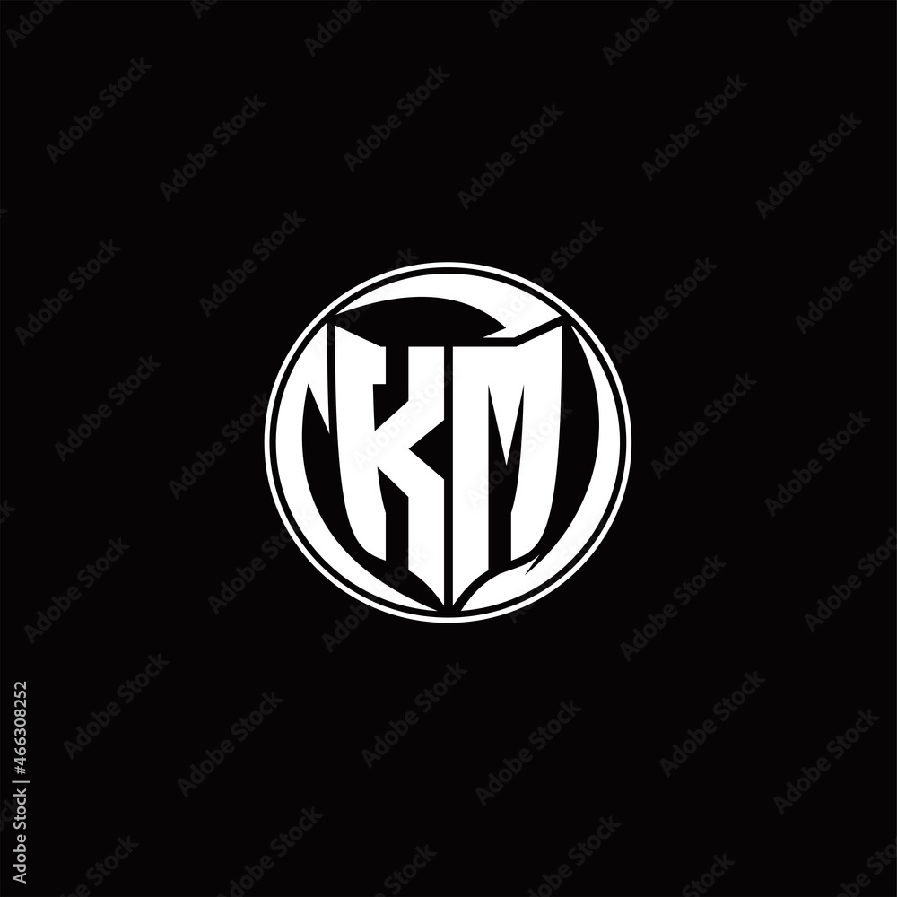 KM Logo monogram shield shape with three point sharp rounded design template KM Logo monogram shield shape with three point sharp rounded design template