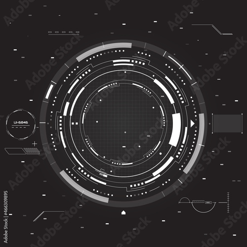 HUD UI Futuristic Geometric Circle Structure Shape Game Target Vector Set. Aiming Virtual Reality Monitoring Information Infographic Illustration.