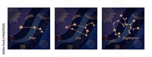 Doodle constellation of the aries Symbol of the zodiac signs Vector illustration of astrology and astronomy. Horoscopes bright stars in cosmos background