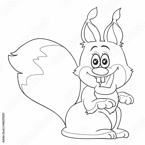 sketch, character of a crazy squirrel with big eyes, coloring book, isolated object on white background, cartoon illustration, vector,