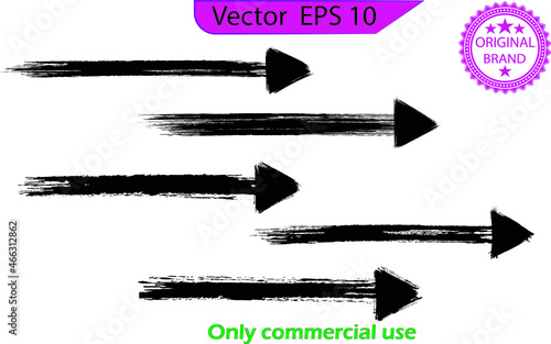 Grunge brush arrows, pointers. Hand drawn paint object. Grunge texture. Brush stroke.