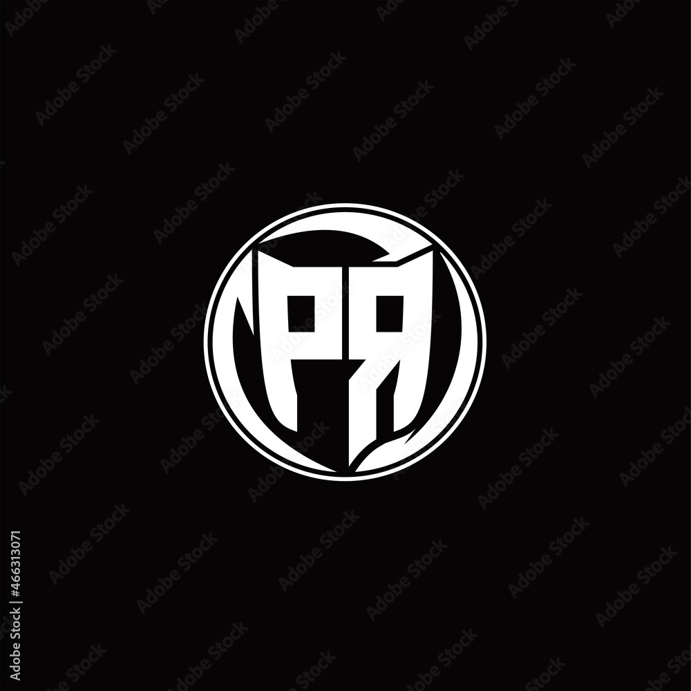 PR Logo monogram shield shape with three point sharp rounded design template PR Logo monogram shield shape with three point sharp rounded design template