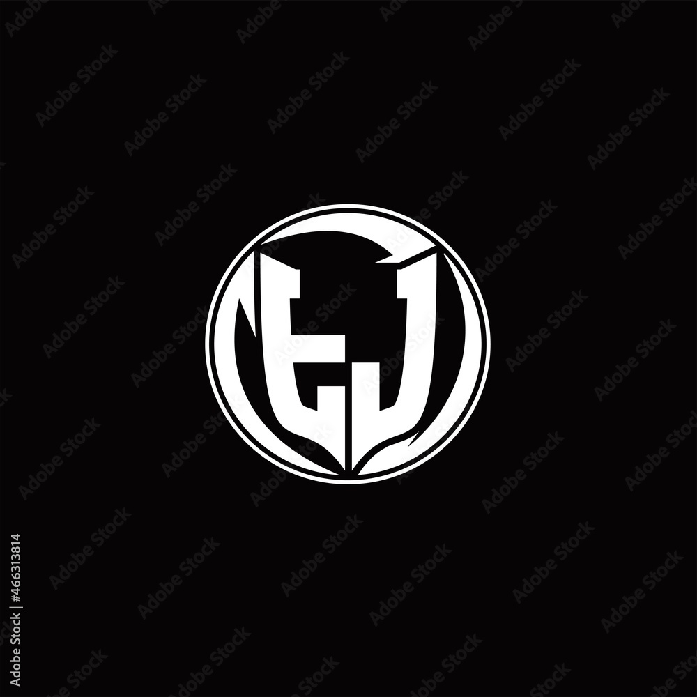 TJ Logo monogram shield shape with three point sharp rounded design template