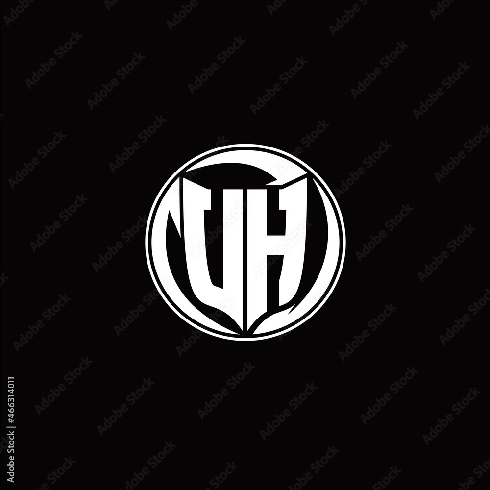 UH Logo monogram shield shape with three point sharp rounded design template