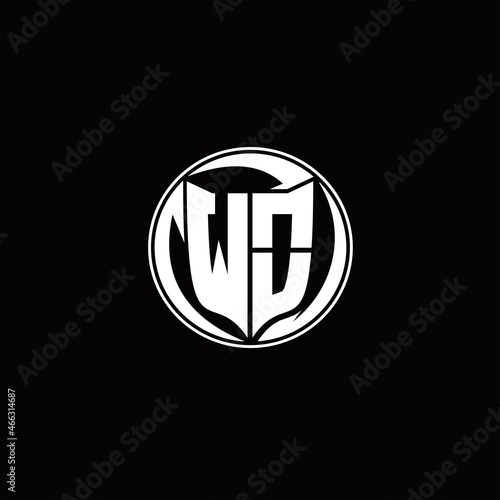 WO Logo monogram shield shape with three point sharp rounded design template