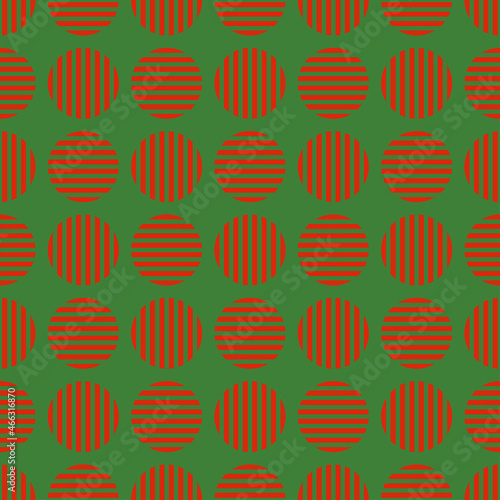 Seamless pattern with Christmas decoration. Green and red circle lines pattern.