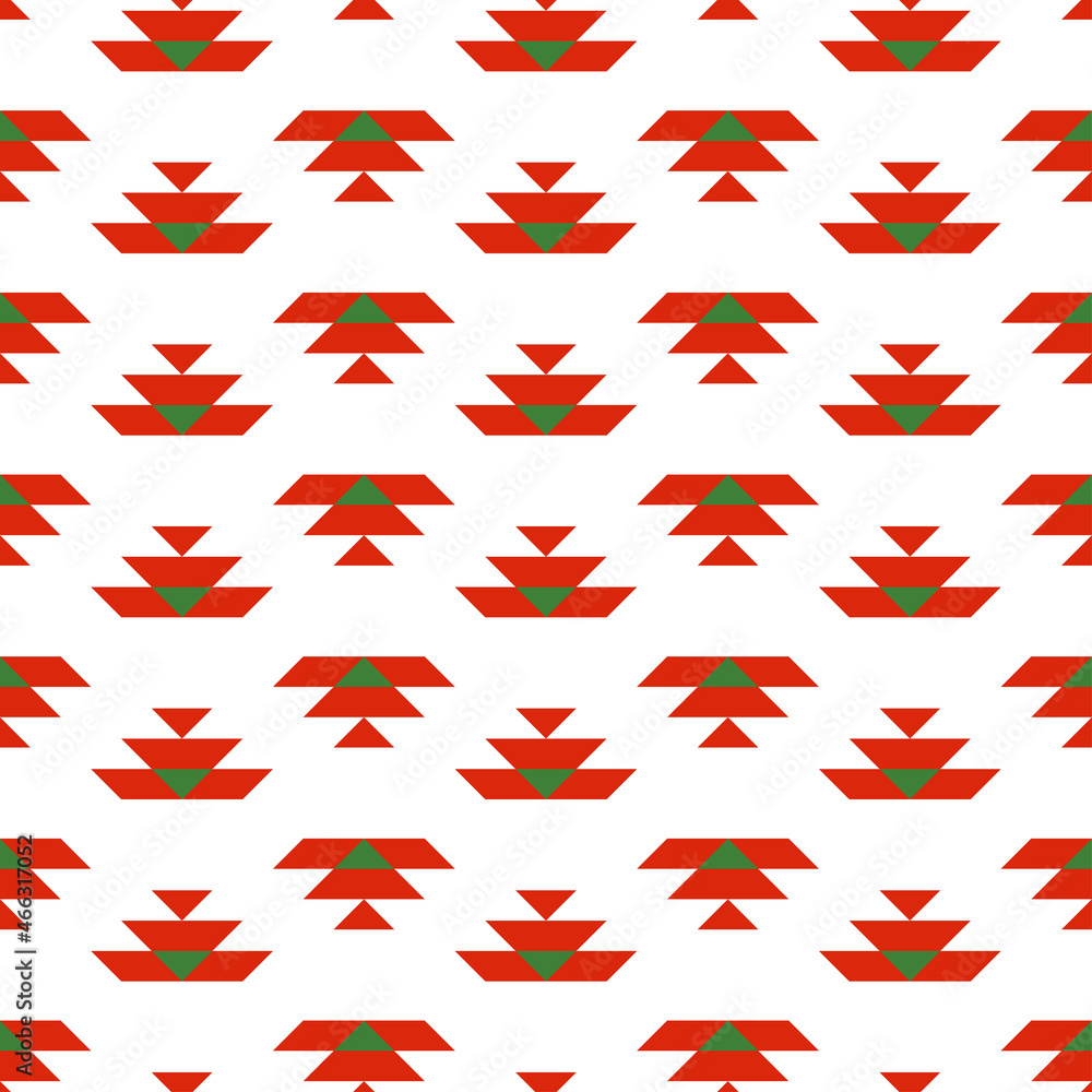 Seamless pattern with Christmas decoration. Green and red aztec kilim pattern. Seamless pattern with Christmas decoration. Green and red aztec kilim pattern.