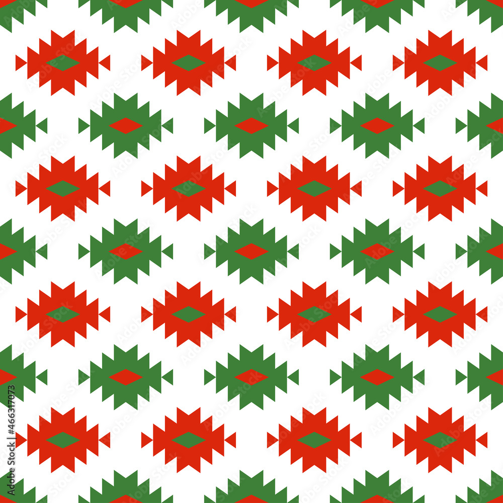 Seamless pattern with Christmas decoration. Green and red kilim pattern. Seamless pattern with Christmas decoration. Green and red kilim pattern.