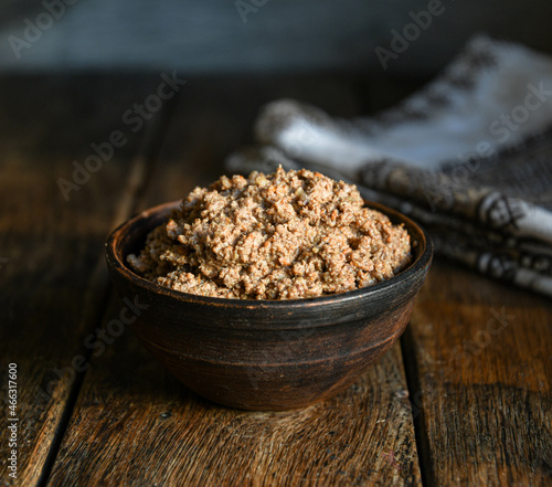 Wallpaper Mural Chicken pate in a ceramic bowl on a wooden table. Home cooking in the village. Torontodigital.ca