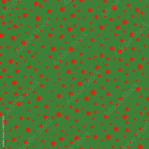 Seamless pattern with Christmas decoration. Green and red dots pattern.
