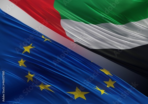 UAE Flag with Abstract Europe Flag Illustration 3D Rendering (3D Artwork)