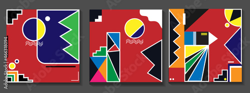 Set of 3 simple geometric modern template designs. Vector illustration. Geometric minimalist artwork poster with simple shapes and images.