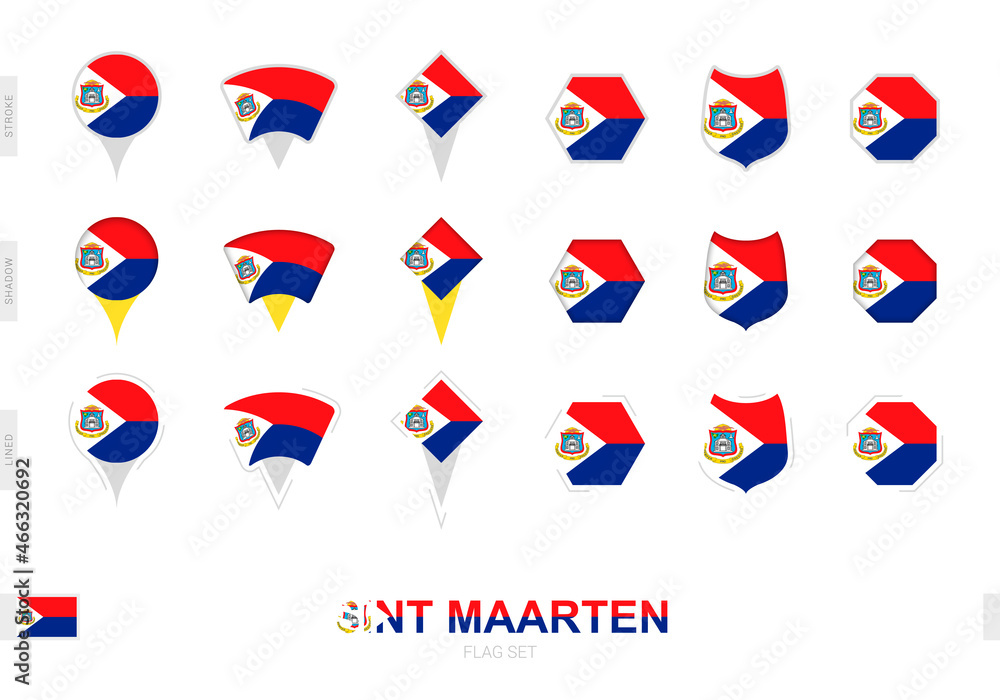 Fototapeta premium Collection of the Sint Maarten flag in different shapes and with three different effects.