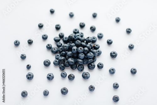 A bunch of ripe, beautiful blueberries, blueberries close-up on a white background. Healthy food, and vitamins.