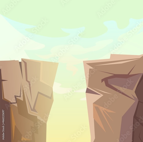 Two Rocky mountain gorge. Stone rocky landscape. High peaks and cliffs. Sky with clouds. Illustration vector