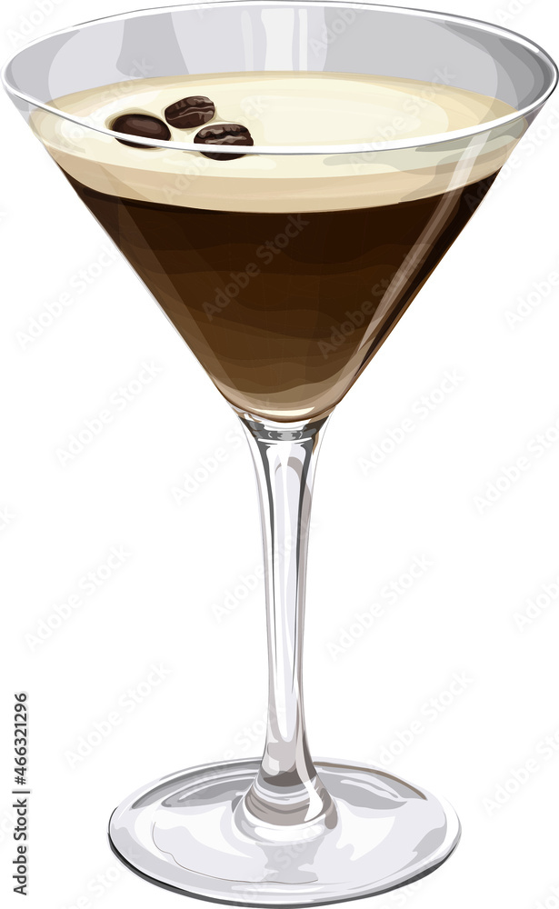 Espresso Martini cocktail illustration on white background. Vector file.