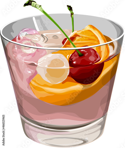 Old fashioned cocktail illustration on white background. Vector file.