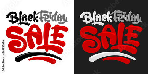 Black Friday Sale calligraphy lettering set for advertising banner, poster, flyer etc. Bright, fun and festive design with funny letters. Vector illustration. 