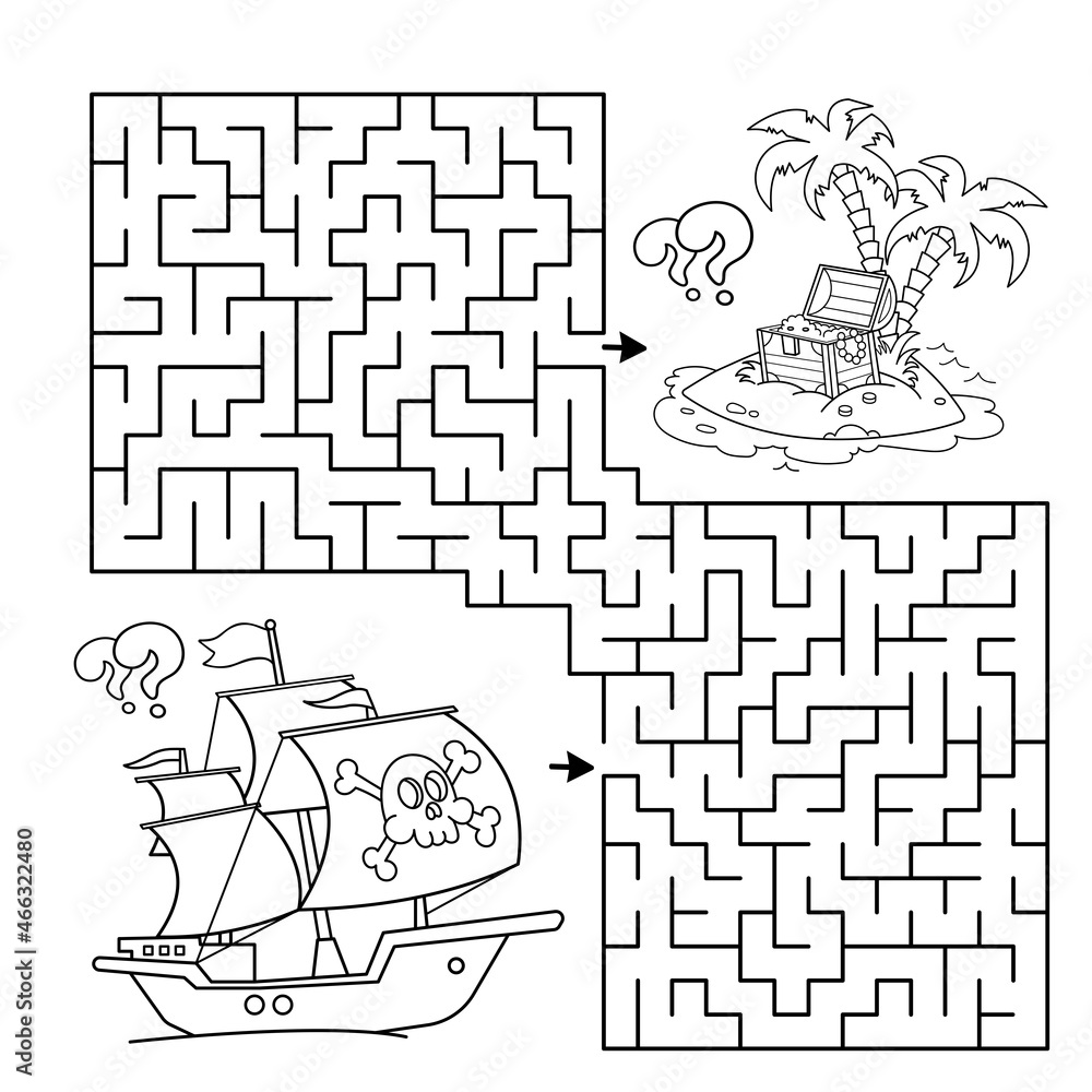 Maze or Labyrinth Game. Puzzle. Coloring Page Outline Of cartoon pirate ...