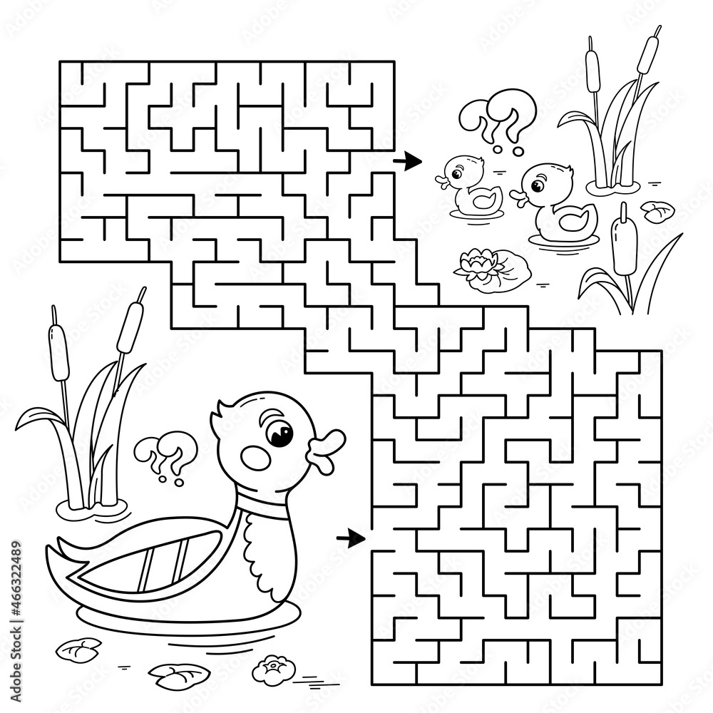 Maze or Labyrinth Game. Puzzle. Coloring Page Outline Of cartoon duck ...