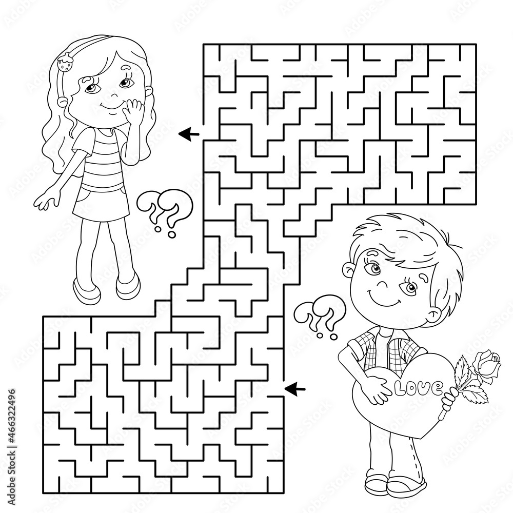 Maze or Labyrinth Game. Puzzle. Coloring Page Outline Of cartoon boy ...