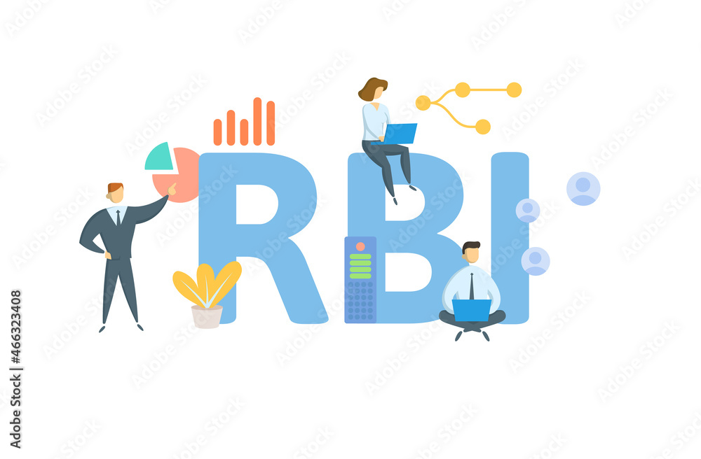 RBI, Reserve Bank of India. Concept with keyword, people and icons. Flat vector illustration. Isolated on white. RBI, Reserve Bank of India. Concept with keyword, people and icons. Flat vector illustration. Isolated on white.