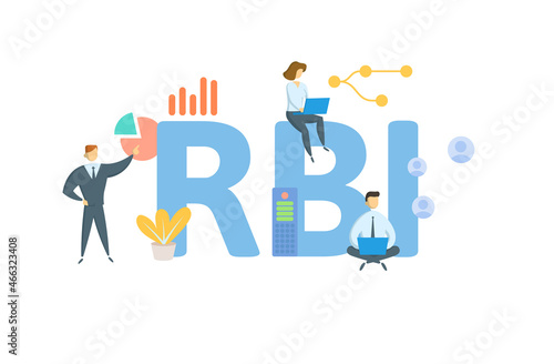 RBI, Reserve Bank of India. Concept with keyword, people and icons. Flat vector illustration. Isolated on white. photo