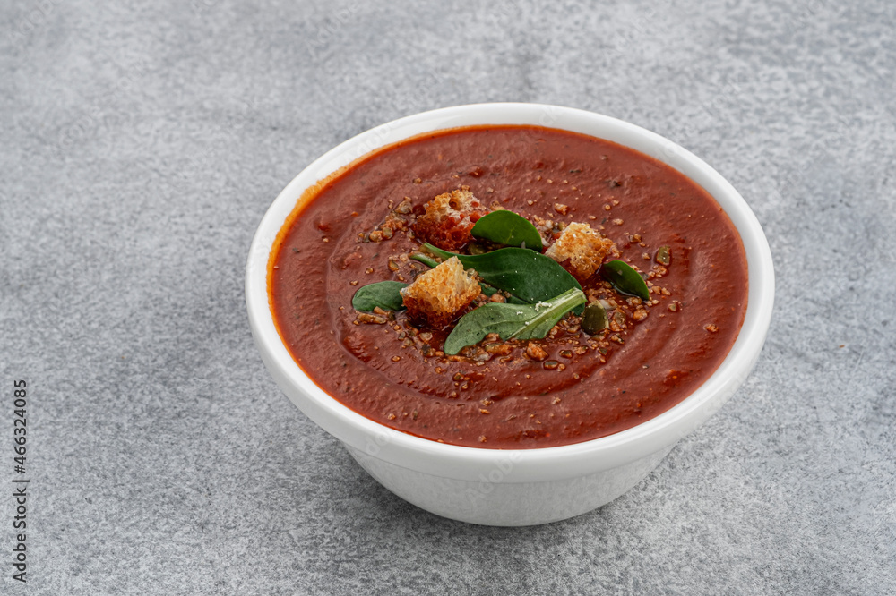 Bowl of tomato soup top view Bowl of tomato soup top view