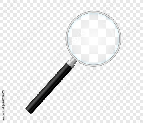 Magnifying Glass icon. Realistic sticker with tool for enlarging objects and easy search. Instrument for business analysis. Cartoon modern 3D vector illustration isolated on transparent background