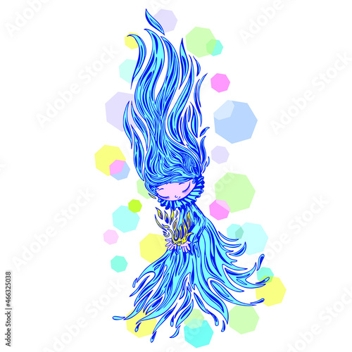 Fairy Magical Spirit of Light, cute Cartoon Character holding a flame, isolated on white background