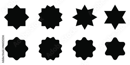 Star icons. Set of stars on white background. Flat vector illustration. Black stars