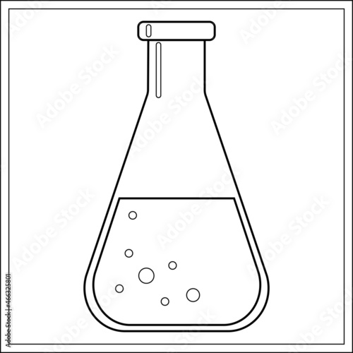 A chemical test tube made of glass. Liquid reagents are mixed in a glass vessel. Flat vector.