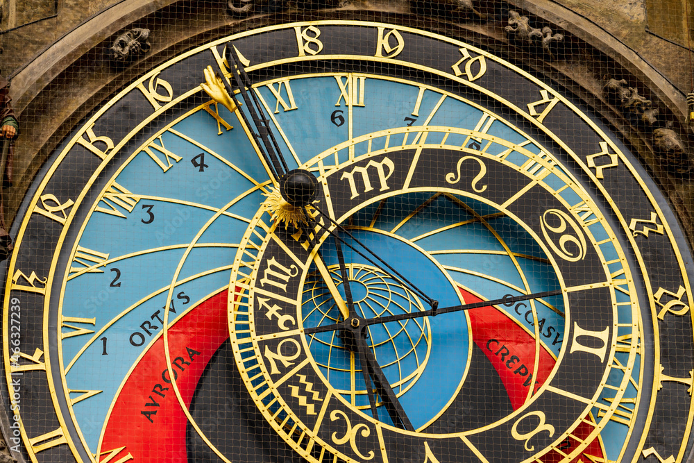 Naklejka premium Close-up of the famous astronomical clock at the town hall of Prague.