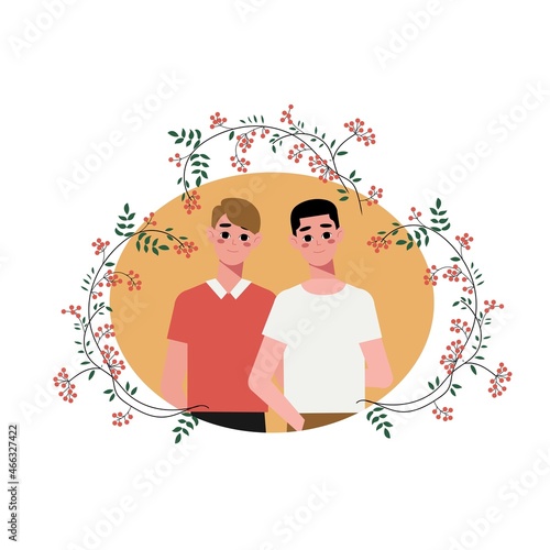 Multiethnic gay couple are proud to be. Young homosexuals gay couple love each other. Element lgbt and gay parade, protest. Vector illustration with lgbt man