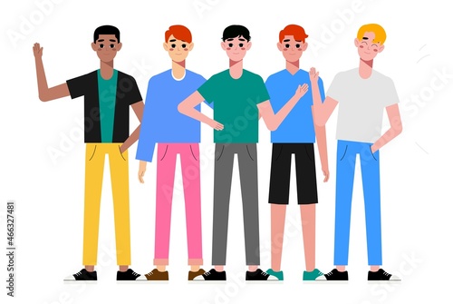 Multiethnic gay are proud to be. Young homosexuals gay couple love each other. Element lgbt and gay parade  protest. Vector illustration with lgbt man