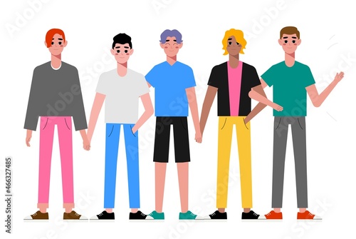 Multiethnic gay are proud to be. Young homosexuals gay couple love each other. Element lgbt and gay parade, protest. Vector illustration with lgbt man