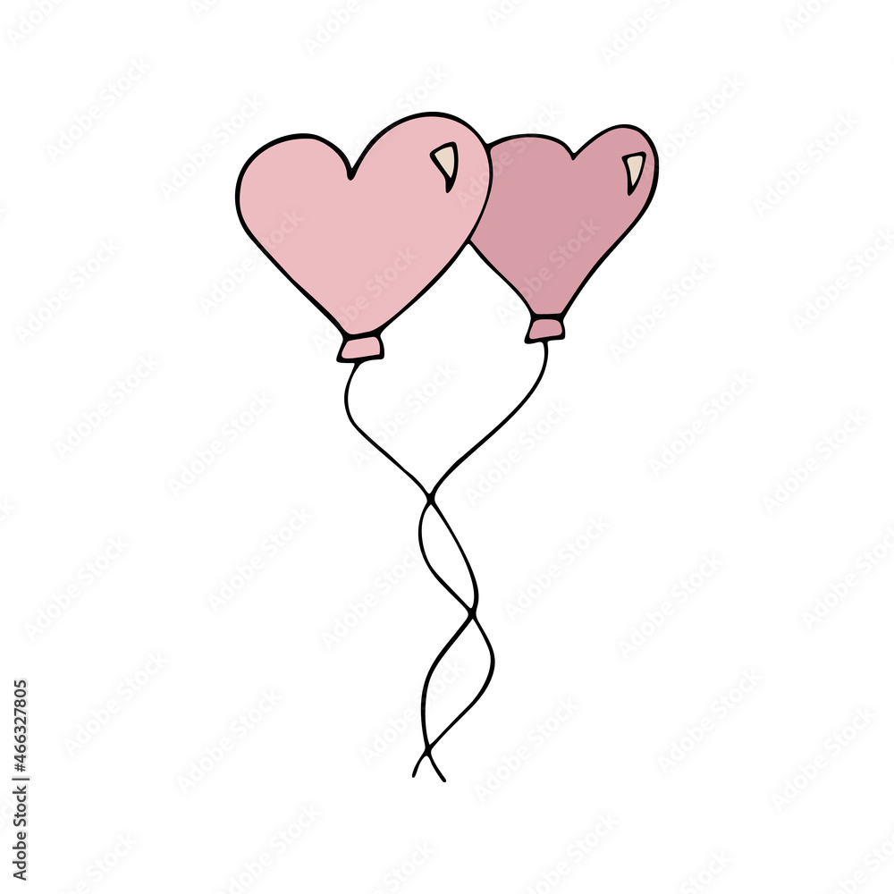 Color cute doodle vector air balloon. Hand drawn clipart