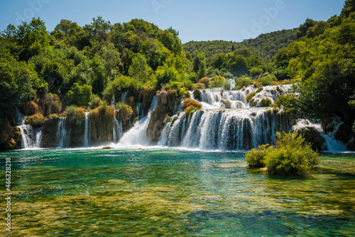 Beautiful Skradinski buk waterfall with crystal clear water in Krka National Park  Croatia