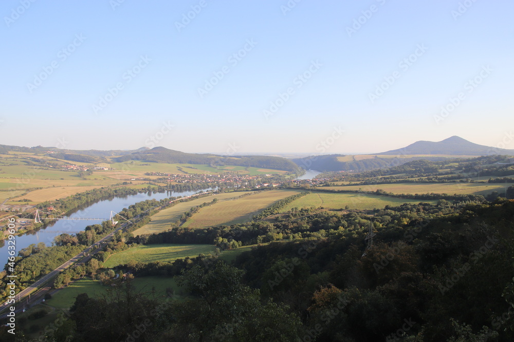 A view to the meanders of the river Elbe and the surrounding landscape of Czech Highlands, Czech republic