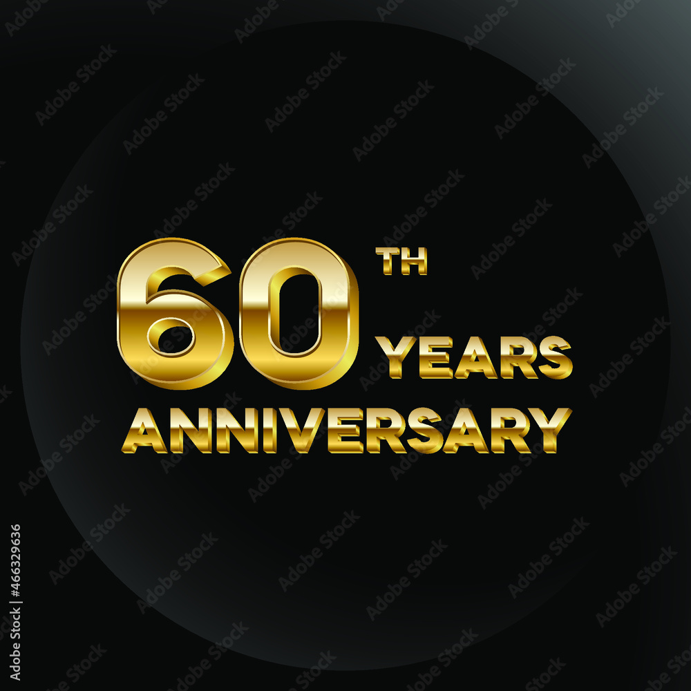 60 years anniversary, 3d vector design for anniversary celebration with gold color on black background, simple and luxury design. logo vector template