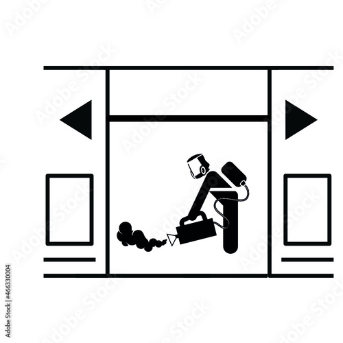 specialist in hazmat suit cleaning and disinfecting coronavirus cells in public transport with passengers epidemic MERS-CoV concept wuhan 2019-nCoV pandemic health risk full length horizontal vector