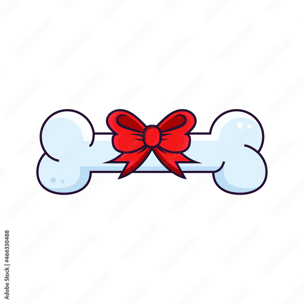 Cartoon dog bone with red ribbon. Vector Illustration Isolated On white Background Cartoon dog bone with red ribbon. Vector Illustration Isolated On white Background