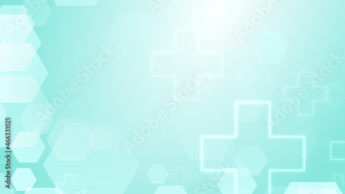 Abstract hexagon cross geometric blue green pattern medical background.