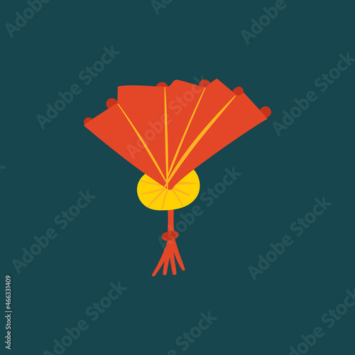 Chinese red fan. Symbol of asian holiday. Vector hand drawn illustration. New year greeting card. Perfect for textile, holiday posters, banners, flyers and brochures