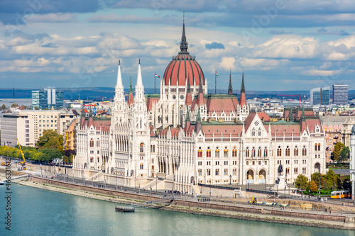 Hungarian parliament building and Danube river in Budapest, Hungary
