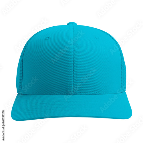 Showcase your designs like a graphic design pro by adding your own design to this Front View Magnificent Cap Mockup In Scuba Blue Color templates..